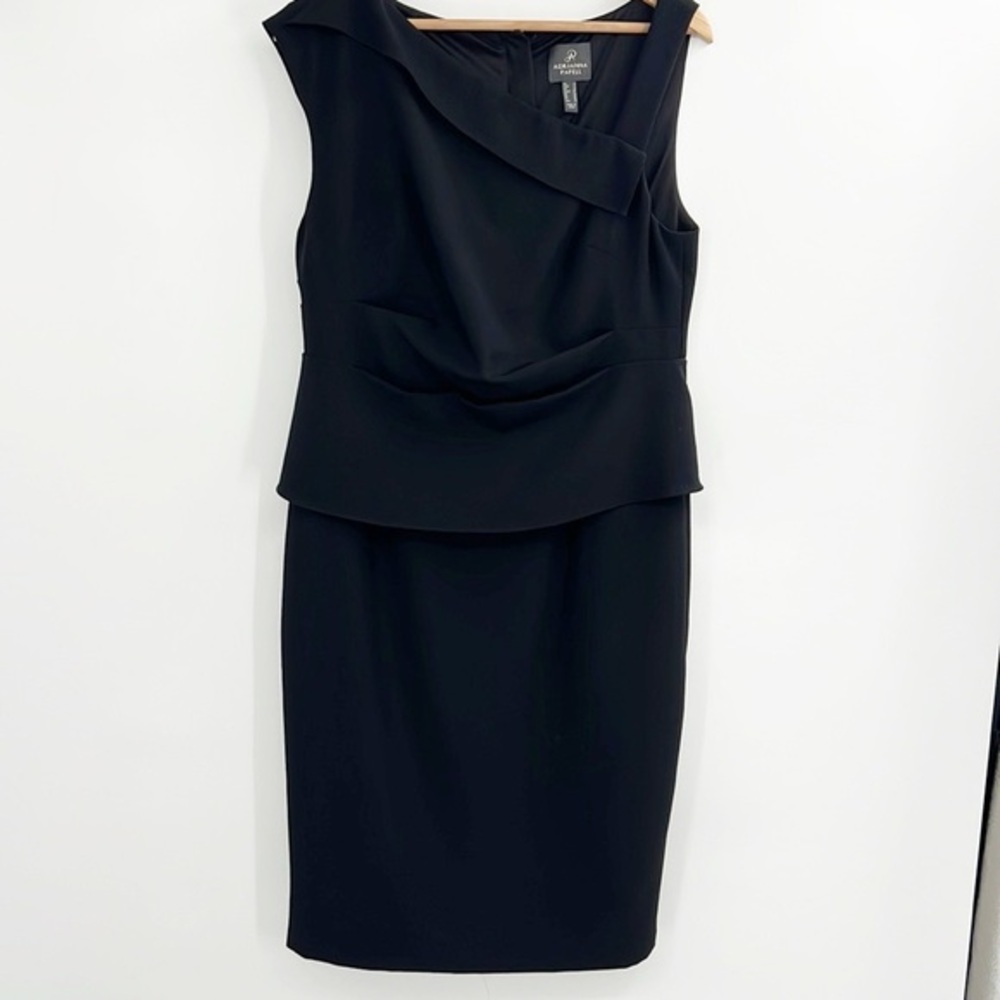 Adrianna Papell Origami Sheath Dress Black size 12 Exposed Zipper sleeveless